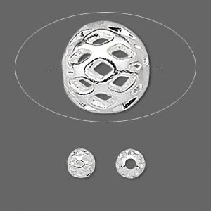 Бусина металлическая, 6 мм, резная, посеребренная