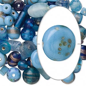 Бусины лэмпворк, 7*4 мм - 14*11 мм, микс, сине-голубые, 10 шт.