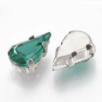 Стразы стеклянные в оправе, 13х8мм, пришивной, форма удлиненная капля, изумрудный, оправа стального цвета, 5 грамм