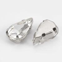 Стразы стеклянные в оправе, 13х8мм, пришивной, форма удлиненная капля, кристально-прозрачный, оправа стального цвета, 5 грамм