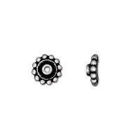 BeadAligner (шапочка со штифтом), 8х3мм, TierraCast, шестеренка, базовый материал - оловянный сплав, посеребренная с чернением, 5 шт.