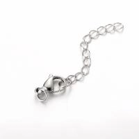 Застежка-карабин 15х9мм с удлиняющей цепочкой и соединительными колечками, базовый материал - нержавеющая сталь, без покрытия, 2 шт.