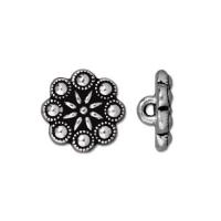 Пуговица, 12х5.5мм, TierraCast, на ножке, Чешская розетта, базовый материал - оловянный сплав, посеребренная с чернением, 2 шт. Пуговица, 12х5.5мм, TierraCast, на ножке, Чешская розетта, базовый материал - оловянный сплав, посеребренная с чернением, 2 шт.
