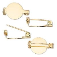 Основа для броши, 18х13мм, с фиксатором, с круглой платформой, базовый материал - сталь, позолоченная, 1 шт.