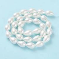 Бусина стеклянная, 13.5х9мм, капля, жемчуг искусственный, белый, 30 шт., низка