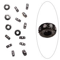 Бусина металлическая, 7х3мм, Milano, Рондель, с крупным отверстием, с кристально-прозрачными фианитами, базовый материал - латунь, вороненая сталь, 1 шт.