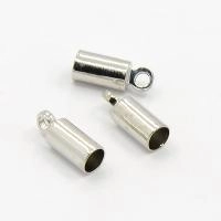 Концевики, 9х3.5мм (внутренний размер 3мм), клеевые, гладкие цилиндры с петелькой, базовый материал - латунь, стального цвета, пара