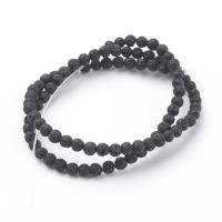 Бусины каменные, вулканическая лава, черная, 4мм, 84 шт., низка