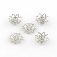 Шапочка для бусин (обниматель), 10х4мм, ажурный цветок лотоса, базовый материал - нержавеющая сталь, без покрытия, 20 шт.