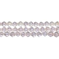 Бусины стеклянные, 5-6мм, граненые, биконусы, кристально-прозрачные с радужно-перламутровым покрытием, 45-55 шт., низка Бусины стеклянные, 5-6мм, граненые, биконусы, кристально-прозрачные с радужно-перламутровым покрытием, 45-55 шт., низка