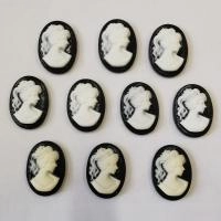 Камея акриловая, 18х13мм, девушка, белая на черном, 10 шт.