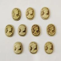 Камея акриловая, 18х13мм, девушка, перламутр на коричневом, 10 шт.