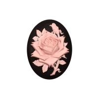 Камея акриловая, 40х30мм, роза, розовая на черном, 1 шт.