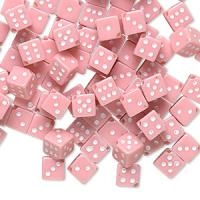 Бусина акриловая, 7мм (длина грани 5мм), кубик игральный, розовый, 1 шт.