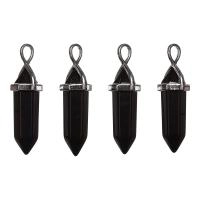 Подвеска каменная, 40х13х11мм, в форме кристалла, базовый материал - камень, агат черный с держателем стального цвета, 1 шт.