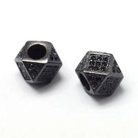 Бусина металлическая, 7х7мм, Milano, Многогранник, с крупным отверстием, с черными фианитами, базовый материал - латунь, вороненая сталь, 1 шт.