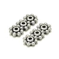 Разделитель, 15х6х2мм, цветочки, на 3 отверстия, базовый материал - цинковый сплав, стиль тибетское серебро, 50 шт.