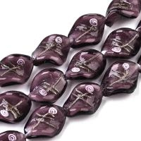 Бусина лэмпворк, 20х16мм, витая, аметистовая с розовой спиралью и медно-золотистыми полосками, 5 шт.