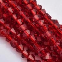 Бусины стеклянные, 4-5мм, граненые, биконусы, красные, 90 шт., низка Бусины стеклянные, 4-5мм, граненые, биконусы, красные, 90 шт., низка