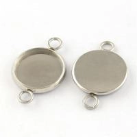 Рамка-коннектор для кабошона 18х12мм (внутренний размер 10мм), круглая, лаконичная, базовый материал - нержавеющая сталь, без покрытия, 1 шт.