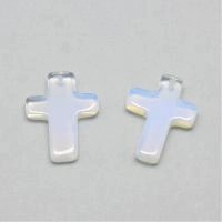 Подвеска каменная, 19х14х3.5мм, крестик, базовый материал - камень, лунный камень (имитация), 2 шт.