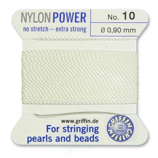 <p>
Толстая и прочная нить Nylon Power из высококачественного нейлона, очень крепкая, не растягивается. Произведена компанией Griffin (Германия). К нити прикреплена проволочная иголочка. Идеально подходит для использования с жемчугом и натуральными камнями. Толщина около 0,9 мм. Оттенок может отличаться от фотографии и в разных поставках. Намотка может состоять из нескольких частей. Цена за моток 2 метра.
</p>