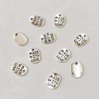 Подвеска, 11х8мм, тег Made with love (сделано с любовью), базовый материал - цинковый сплав, стиль тибетское серебро, 50 шт.