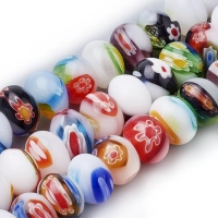 Бусины миллефиори, 10х6.5мм, рондели, разноцветные, 26 шт., низка