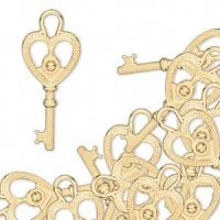 Подвеска, 29х12мм, ключик, базовый материал - цинковый сплав, позолоченный, 2 шт.