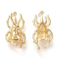 Подвеска, 38х17х8мм, насекомое, Жук-олень, с колечком, базовый материал - латунь, под золото, 1 шт.