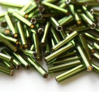 Бисер TOHO Bugle, размер 9мм, цвет #37 (Внутреннее серебрение, оливин), 10 грамм