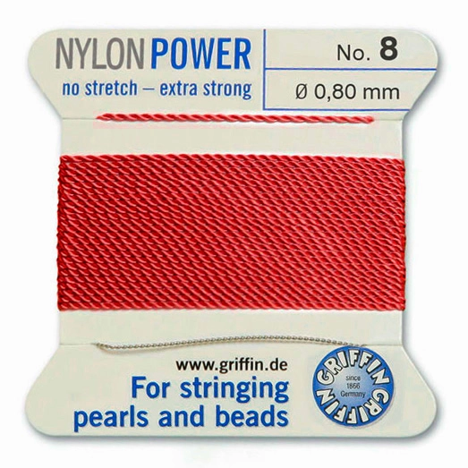<p>
Толстая и прочная нить Nylon Power из высококачественного нейлона, очень крепкая, не растягивается. Произведена компанией Griffin (Германия). К нити прикреплена проволочная иголочка. Идеально подходит для использования с жемчугом и натуральными камнями. Толщина около 0,8 мм. Оттенок может отличаться от фотографии и в разных поставках. Намотка может состоять из нескольких частей. Цена за моток 2 метра.
</p>