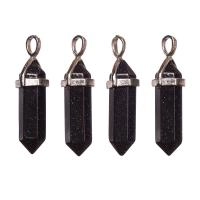 Подвеска каменная, 40х13х11мм, в форме кристалла, базовый материал - камень, авантюрин синий (имитация) с держателем стального цвета, 1 шт.