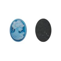 Камея акриловая, 18х13мм, девушка с розой, синий перламутр на черном, 1 шт.