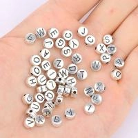 Бусины металлические, 7х4мм, английские буквы, базовый материал - цинковый сплав, серебристые с чернением, 30 грамм