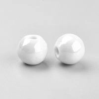 Бусина фарфоровая, 12х11мм, круглая, белая, с жемчужным отливом, 5 шт.