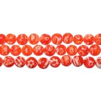Бусины миллефиори, 8мм, оранжевые с белым, 45 шт., низка