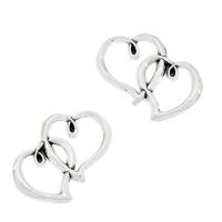 Коннектор, 32х24мм, два сердца, базовый материал - цинковый сплав, стиль тибетское серебро, 5 шт.