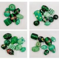 Бусины лэмпворк, 7х4мм - 14х11мм, микс, зеленые, 15 грамм