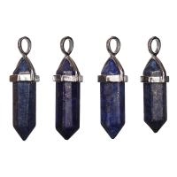 Подвеска каменная, 40х13х11мм, в форме кристалла, базовый материал - камень, лазурит с держателем стального цвета, 1 шт., УЦЕНКА