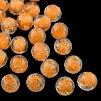 Бусина лэмпворк, 10мм, прозрачная с оранжевой сердцевиной и белыми крапинками, светящаяся в темноте, 1 шт.