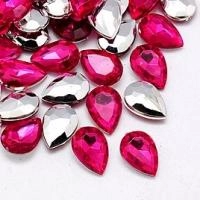 Стразы для декорирования, 30х20мм, в форме капли, выпуклые, акриловые, темно-розовые, 1 шт.