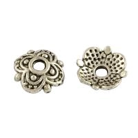 Шапочка для бусин (обниматель), 8х2.5мм, цветочек с четырьмя лепестками, базовый материал - цинковый сплав, стиль тибетское серебро, 5 грамм