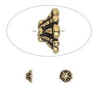 Шапочка для бусин (обниматель), 6х3мм, TierraCast, Тиффани, базовый материал - оловянный сплав, позолоченная с чернением, 2 шт.