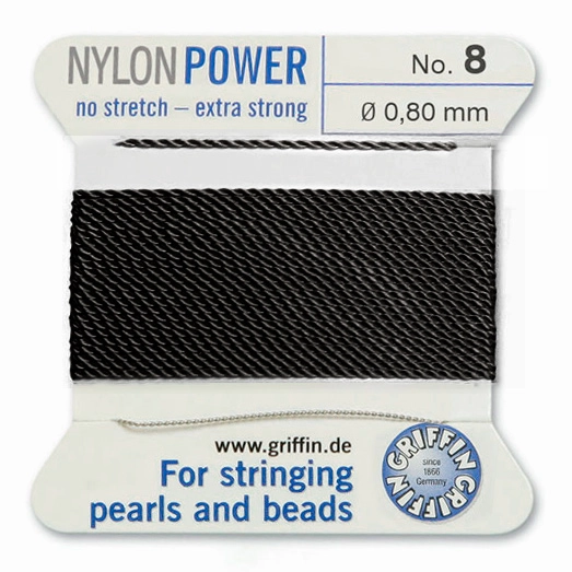 <p>
Толстая и прочная нить Nylon Power из высококачественного нейлона, очень крепкая, не растягивается. Произведена компанией Griffin (Германия). К нити прикреплена проволочная иголочка. Идеально подходит для использования с жемчугом и натуральными камнями. Толщина около 0,8 мм. Оттенок может отличаться от фотографии и в разных поставках. Намотка может состоять из нескольких частей. Цена за моток 2 метра.
</p>