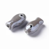 Бусина фарфоровая, 20х10х8мм, стилизованная рыбка, серая с перламутровым отливом, 5 шт., УЦЕНКА