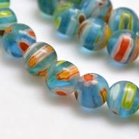 Бусины миллефиори, 6мм, голубые с разноцветными цветами, 60 шт., низка
