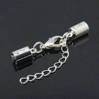 Застежка-карабин 12х7мм с удлиняющей цепочкой и обжимными круглыми концевиками 10х5мм (внутренний размер 4мм), базовый материал - латунь, под серебро, 2 шт.