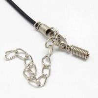 Набор для колье (браслета), шнур резиновый без отверстия 1.5мм черного цвета с концевиками, карабином и удлиняющей цепочкой стального цвета, 51 см, базовый материал - резина, 5 шт.