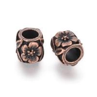 Бусина металлическая, 9х8.5х8.5мм, цилиндр с цветами, базовый материал - цинковый сплав, медный с чернением, 5 шт.